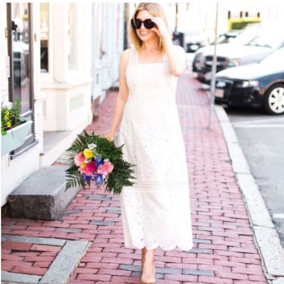 J. Crew Collection Ivory Austrian Eyelet Lace Midi Dress - Picture 3 of 15